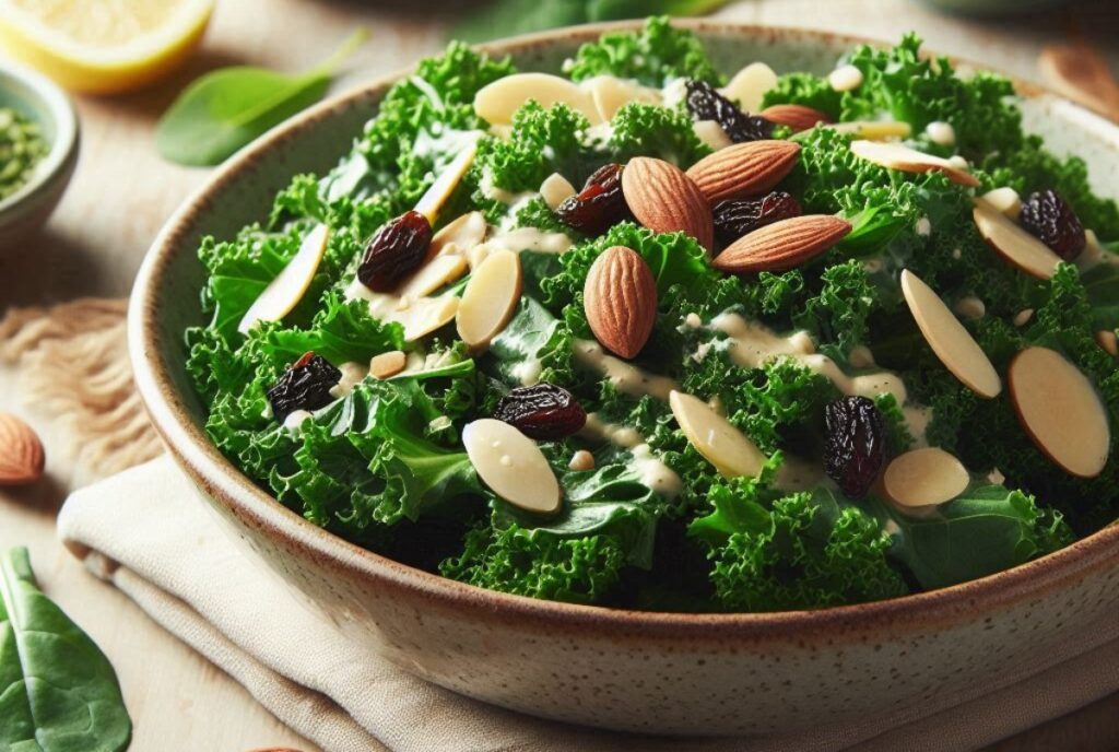 SALADS WITH KALE AND SPINACH: Kale and Spinach Salad with Lemon-Tahini Dressing