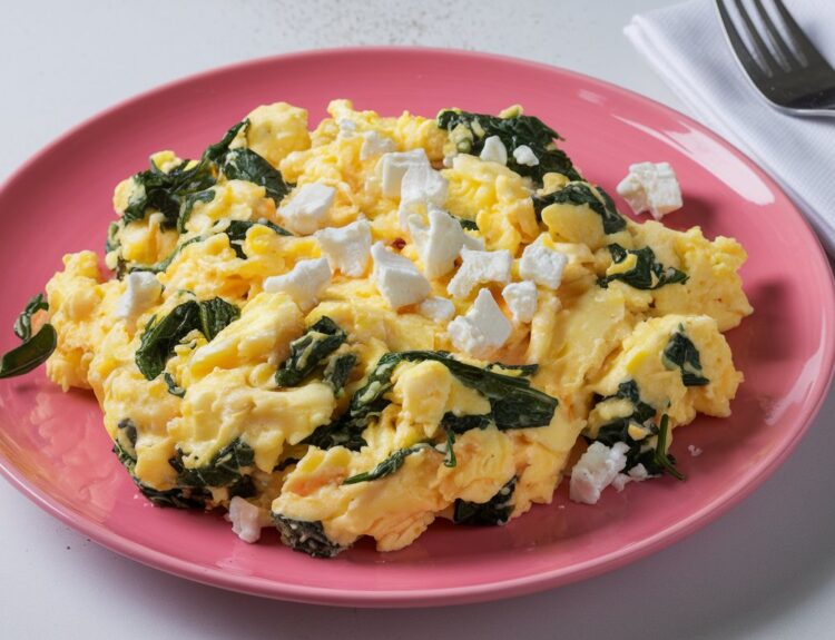 Scrambled Eggs with Spinach and Feta Easy Breakfast Idea