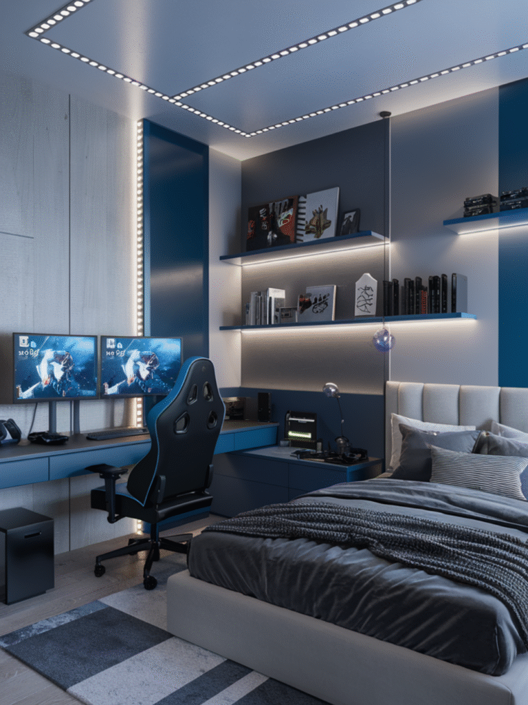 Bedroom with Gaming Setup & LED Lights