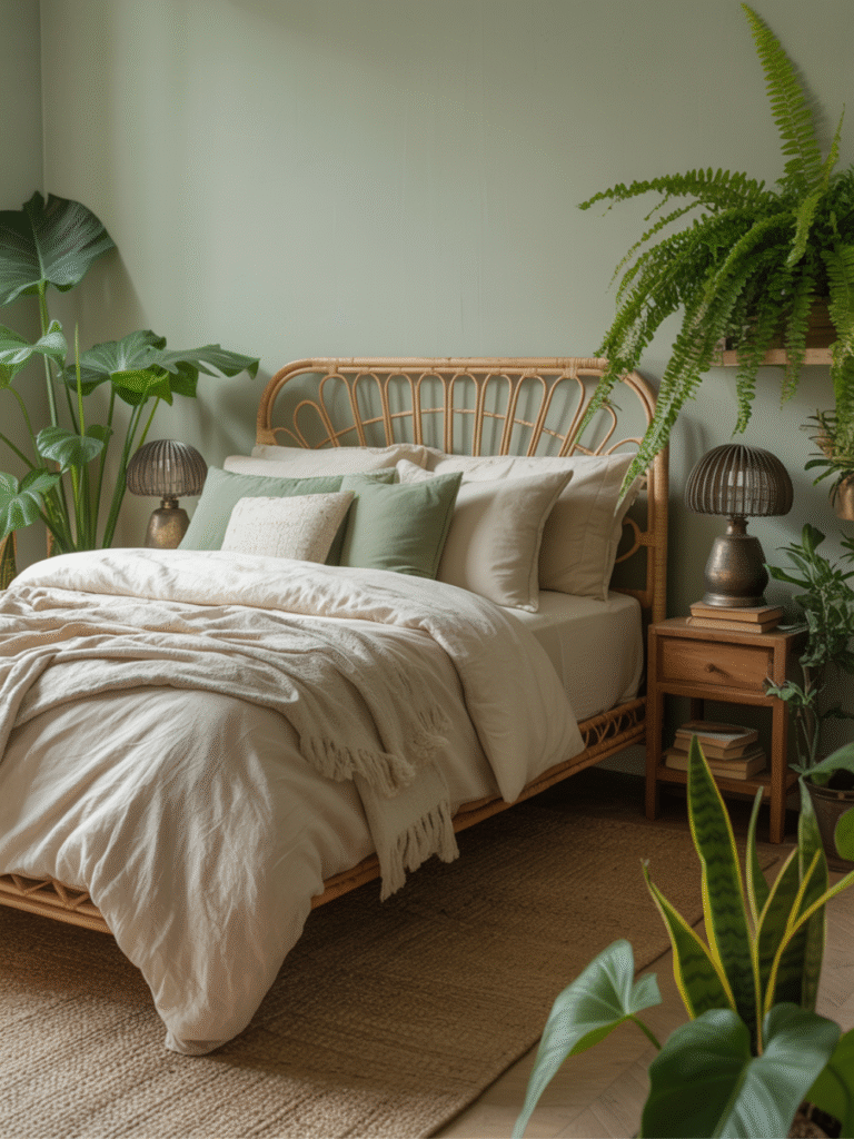 Boho Bedroom in Green Tones