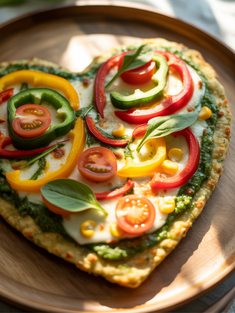 Cute Heart-Shaped Veggie Pizza (Pretty & Colorful)