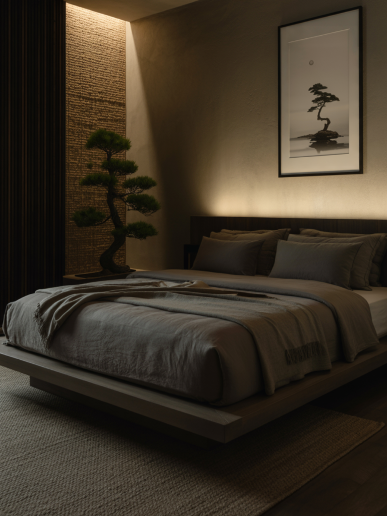 Minimalist Japanese Bedroom with Modern Depth