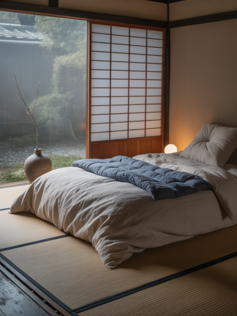 Traditional Minimalist Japanese Bedroom with Tatami