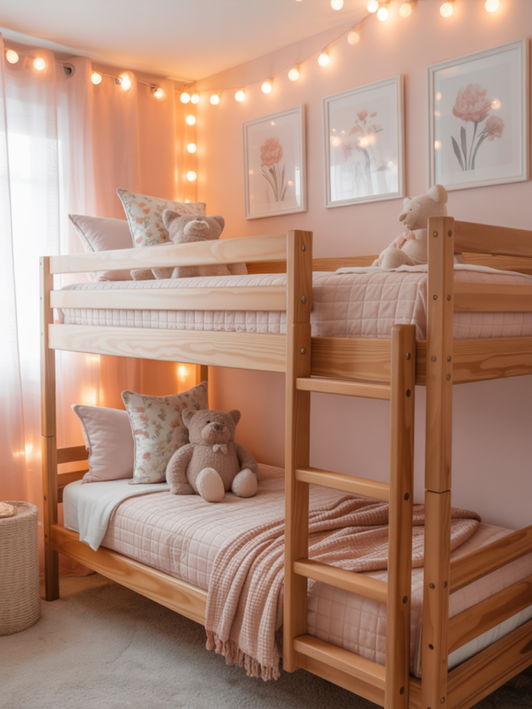 Whimsical Pink Bunk Bedroom for Girls