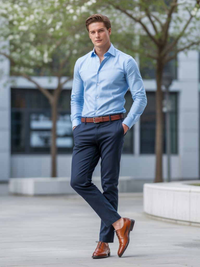 Blue Shirt & Chinos for Spring Business Casual