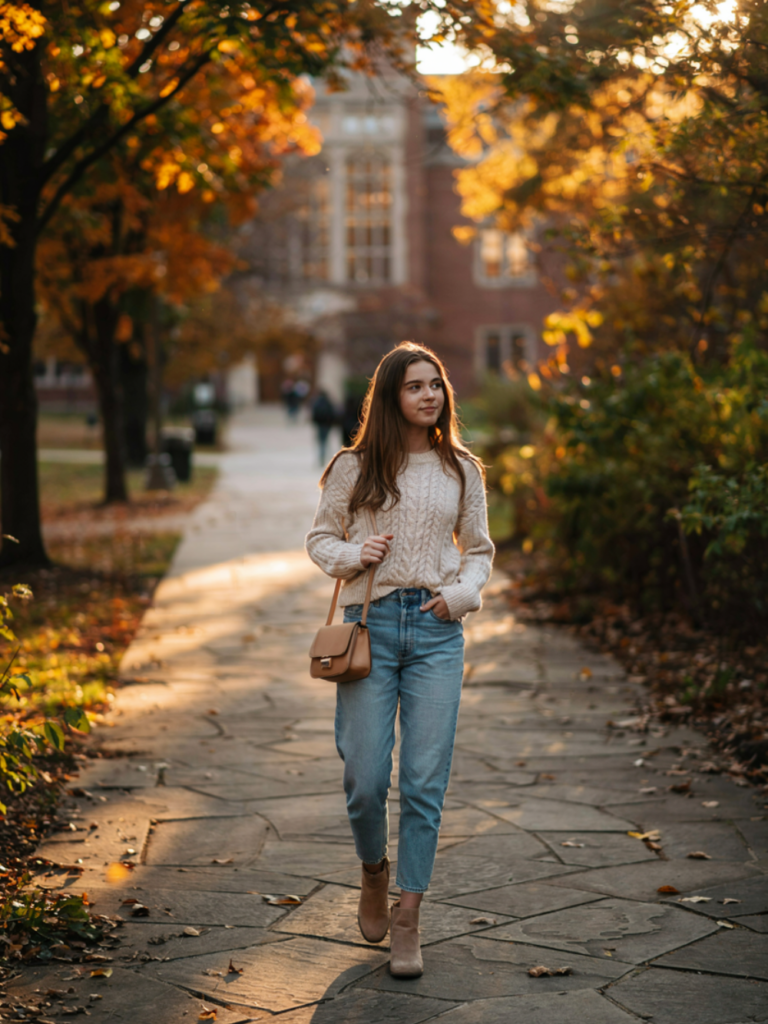 Cream Sweater and Jeans Outfit