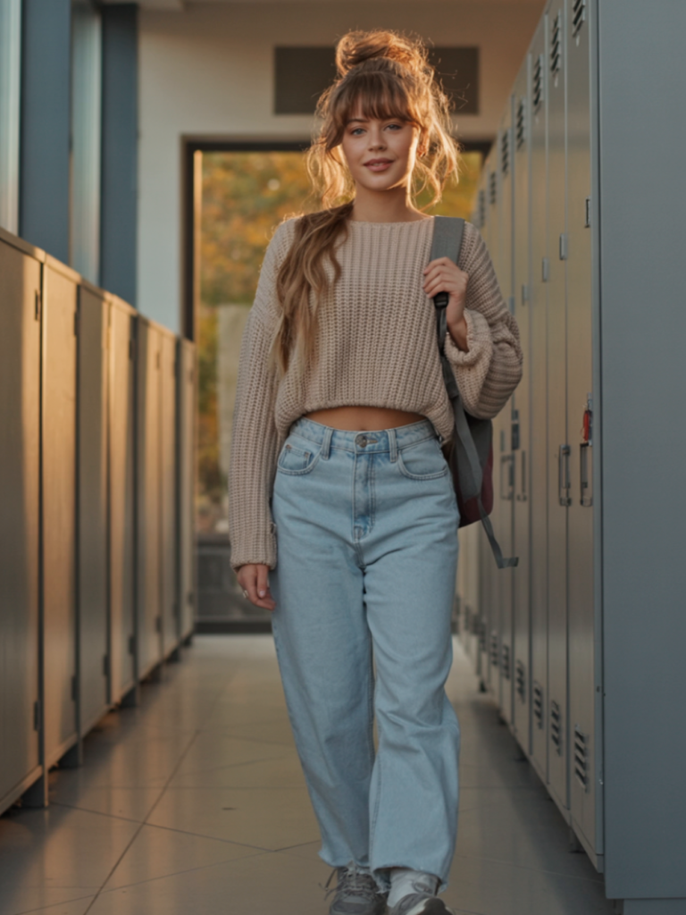 Cropped Sweater and Baggy Jeans Outfit