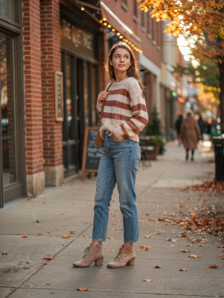 Mom Jeans and Striped Sweater Outfit
